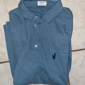 EUC Johnnie-O Golf Polo Shirt, shades of blue striped, Medium